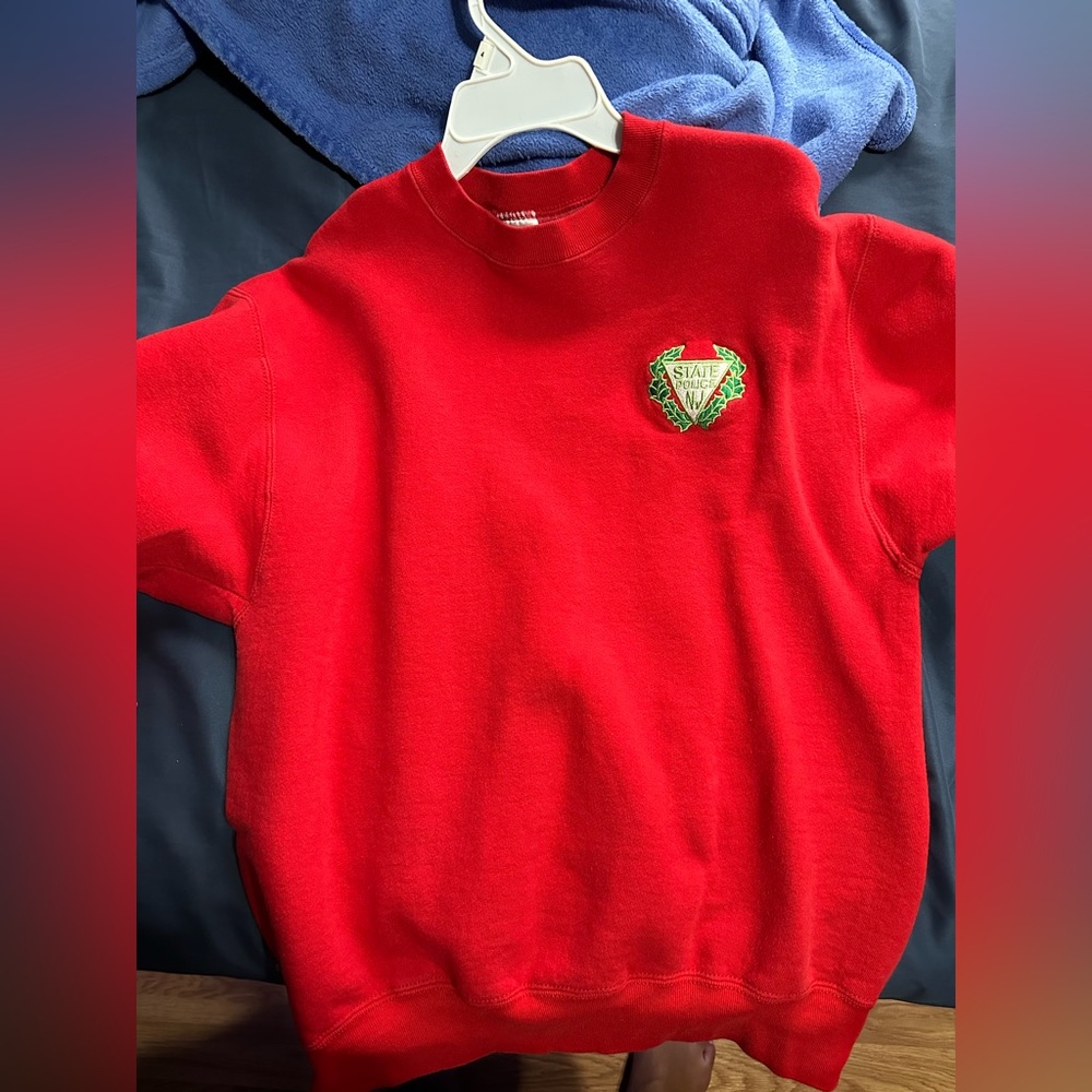 NJ state police embroidered red sweater!